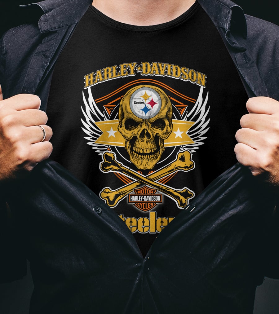 Harley Davidson Steelers Skull And Crossbones T-Shirt