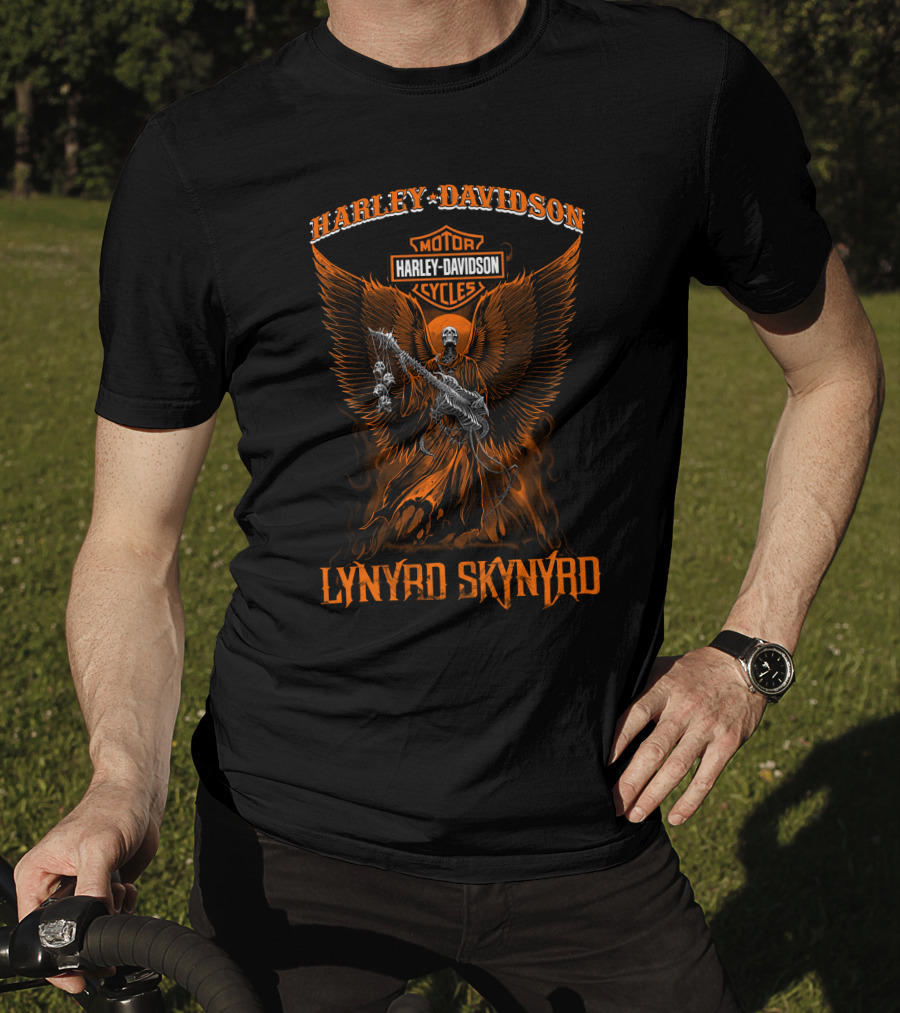 Harley Davidson Motorcycles Lynyrd Skynyrd Winged Skeleton T-Shirt