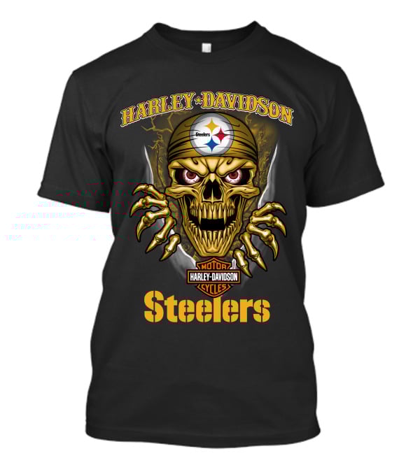 Harley Davidson Skull Steelers Moto Nfl Pittsburgh Steelers T-Shirt