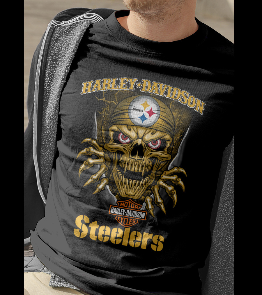 Harley Davidson Skull Steelers Moto Nfl Pittsburgh Steelers T-Shirt