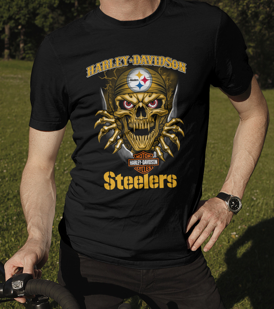 Harley Davidson Skull Steelers Moto Nfl Pittsburgh Steelers T-Shirt