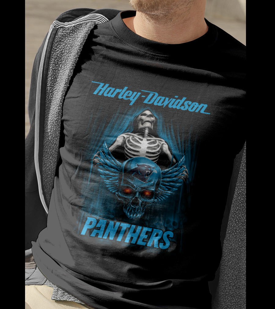 Harley Davidson Panthers Carolina Panthers Nfl Skull Wings Skeleton T-Shirt