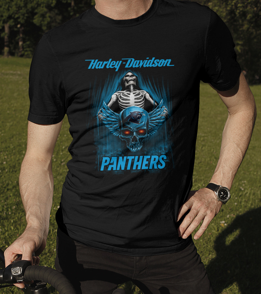 Harley Davidson Panthers Carolina Panthers Nfl Skull Wings Skeleton T-Shirt