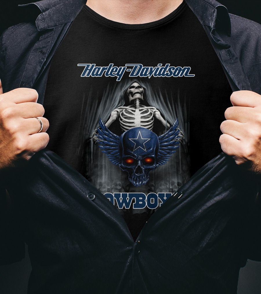 Harley Davidson Skeleton Skull Star Cowboys T-Shirt