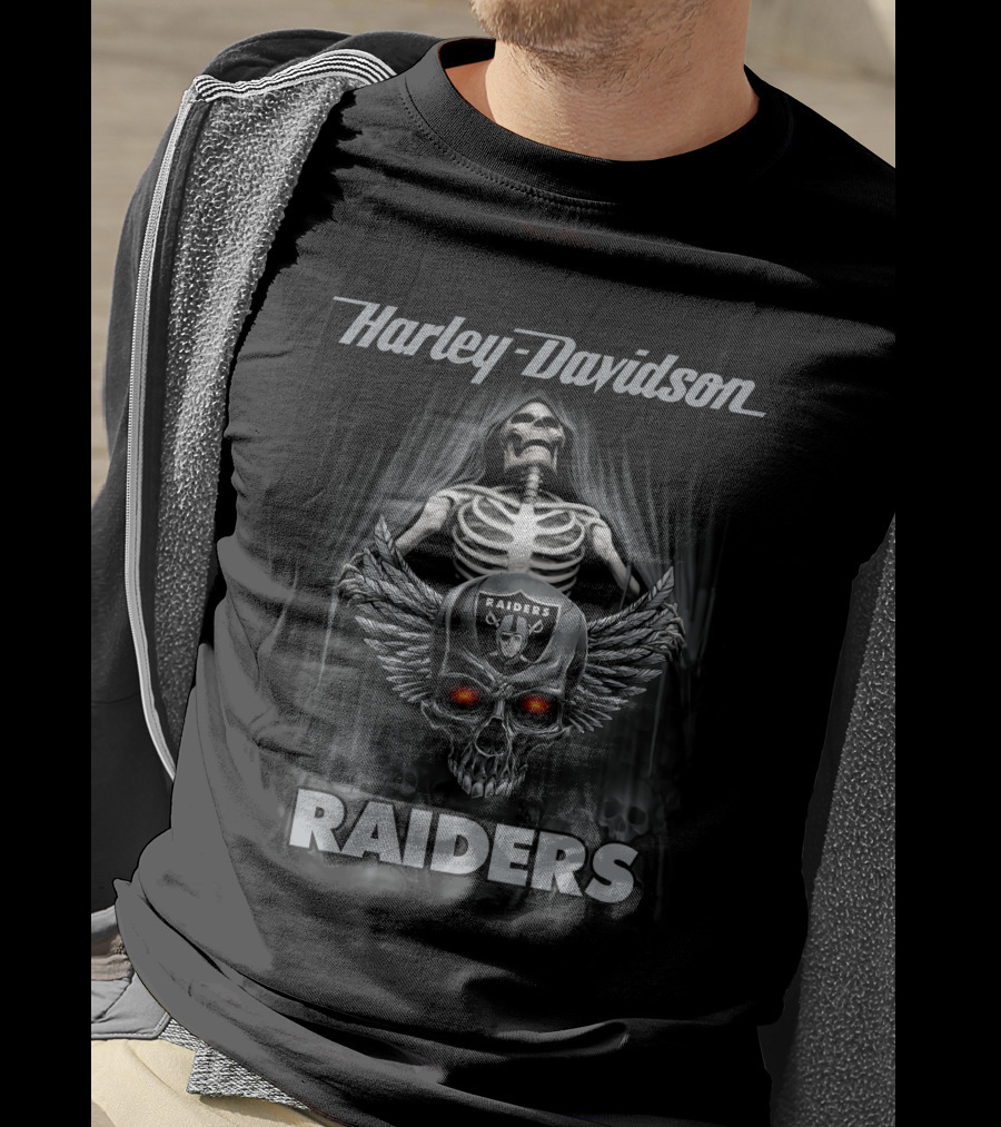 Harley Davidson Raiders Skeleton Skull Wings Las Vegas T-Shirt