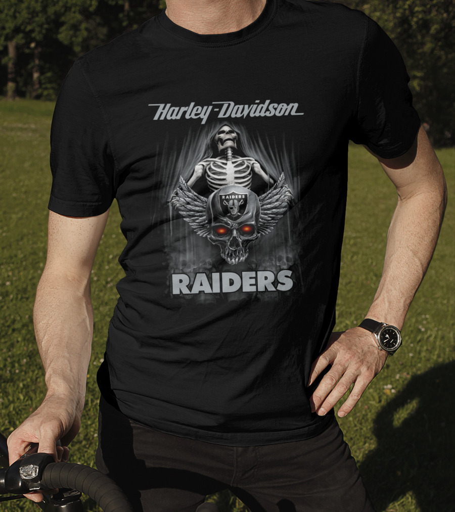 Harley Davidson Raiders Skeleton Skull Wings Las Vegas T-Shirt
