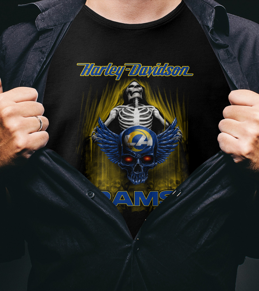 Harley Davidson Skeleton Skull Los Angeles Rams T-Shirt