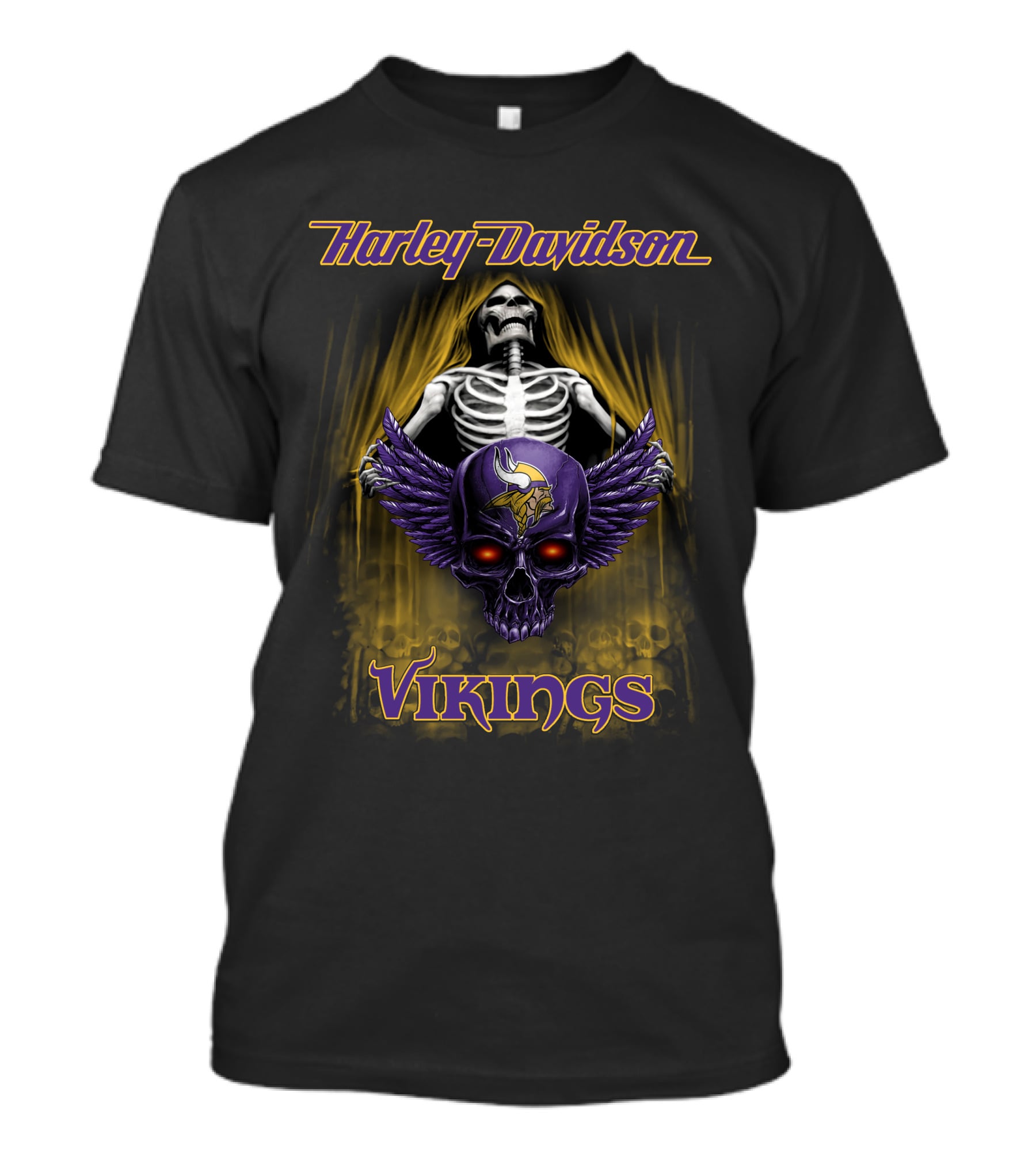 Harley Davidson Skeleton With Minnesota Vikings Skull Hdnfl 0610 T-Shirt