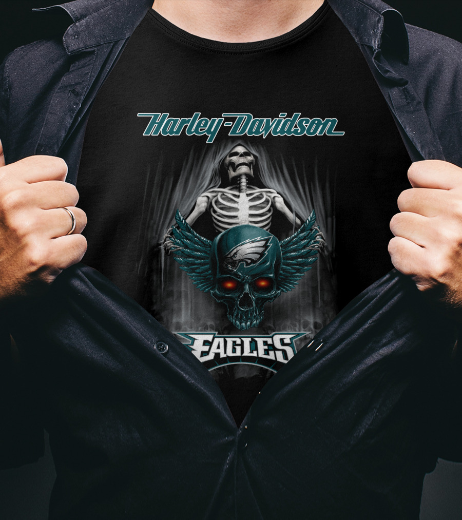 Harley Davidson Skeleton Skull Philadelphia Eagles T-Shirt