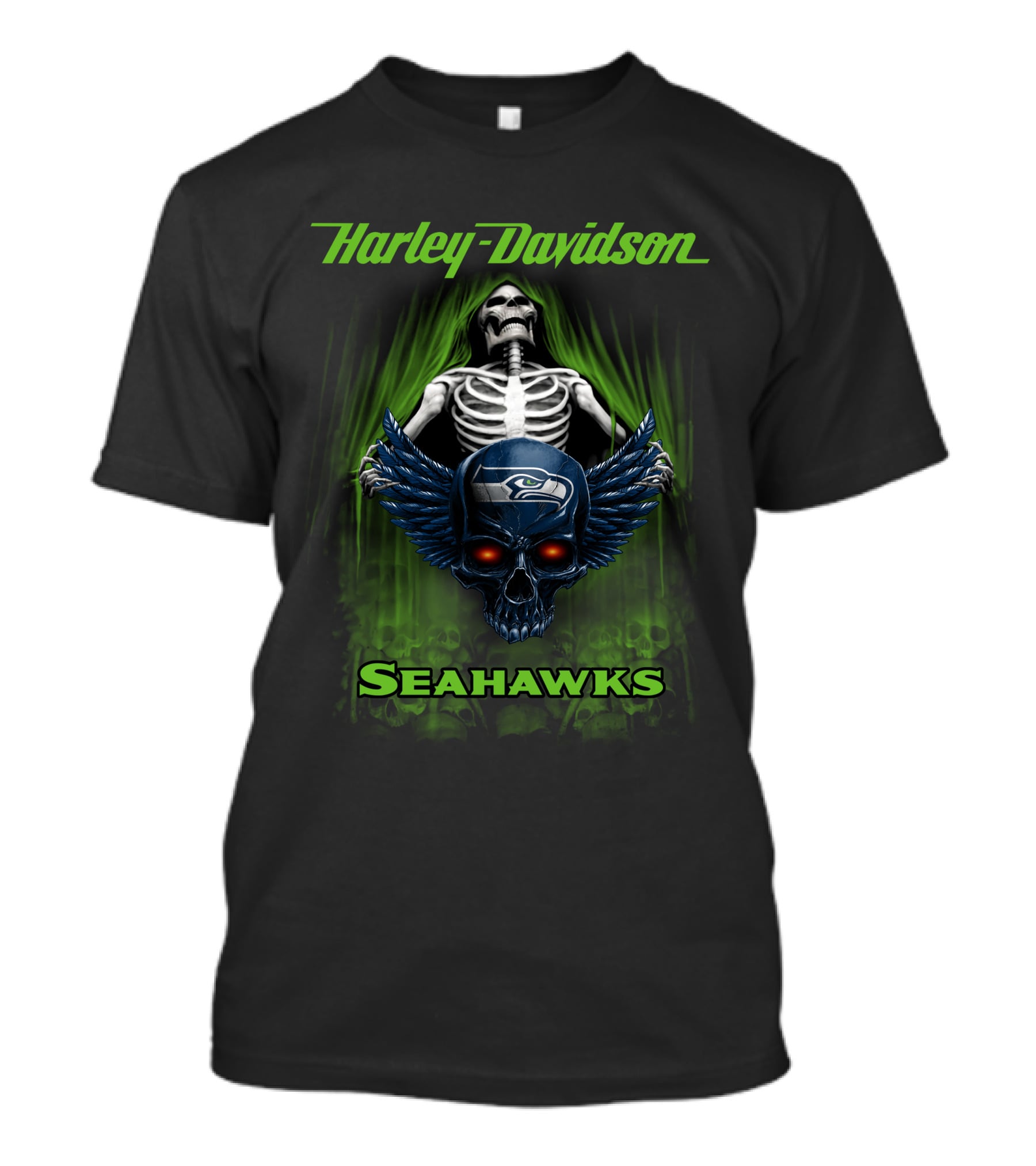 Harley Davidson Seattle Seahawks Skeleton Skull T-Shirt