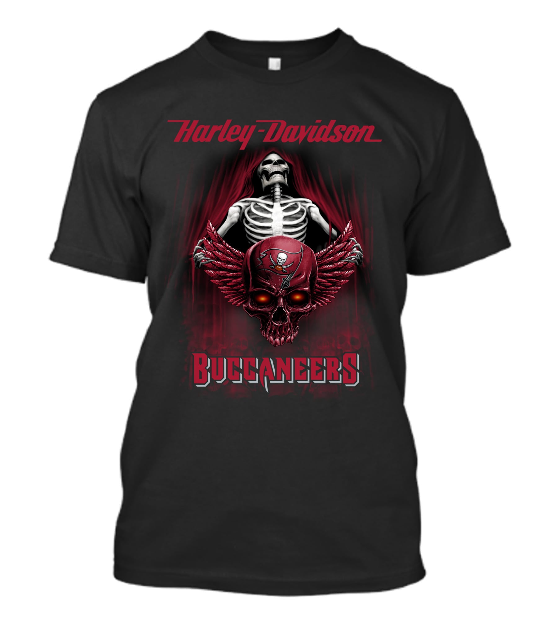 Harley Davidson Buccaneers Skeleton Skull Wings T-Shirt