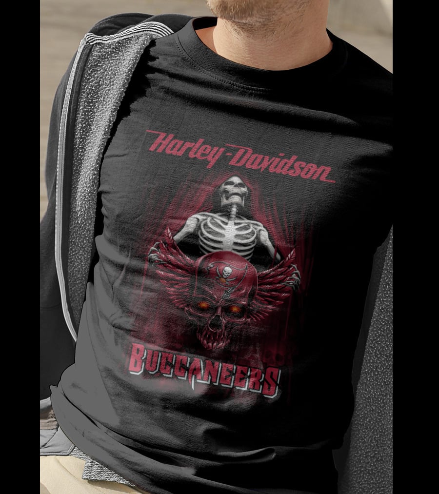 Harley Davidson Buccaneers Skeleton Skull Wings T-Shirt