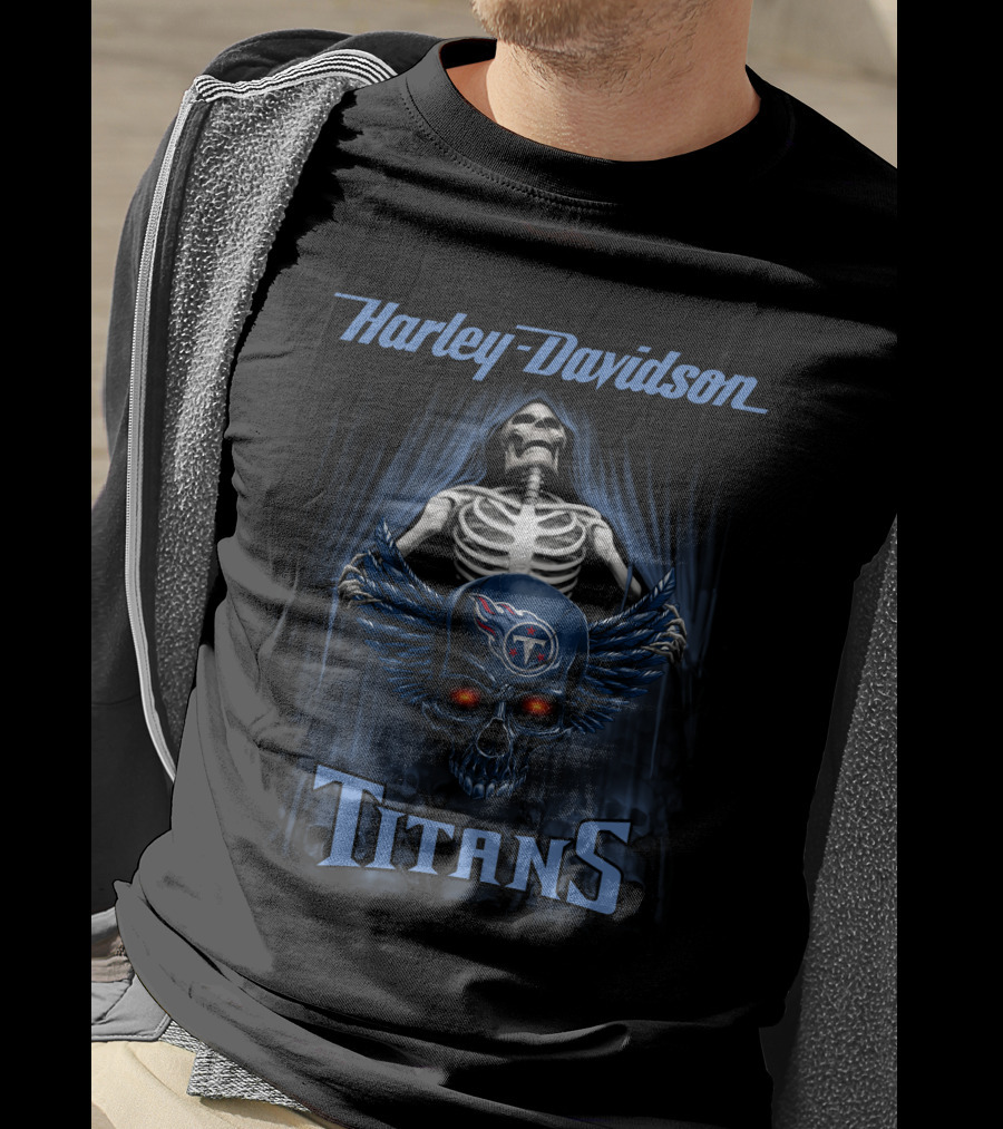 Harley Davidson Tennessee Titans Skull Skeleton T-Shirt