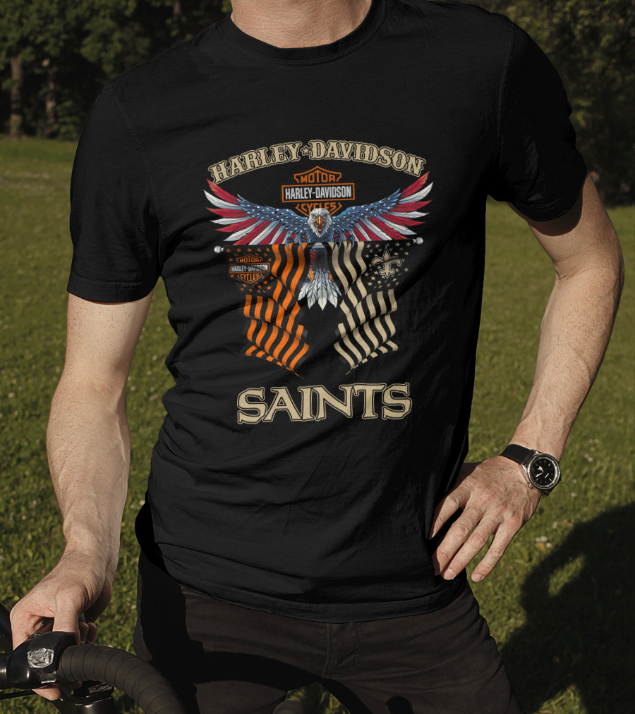 Harley Davidson Saints New Orleans Motorcycle Flag Eagle Fleur-De-Lis T-Shirt