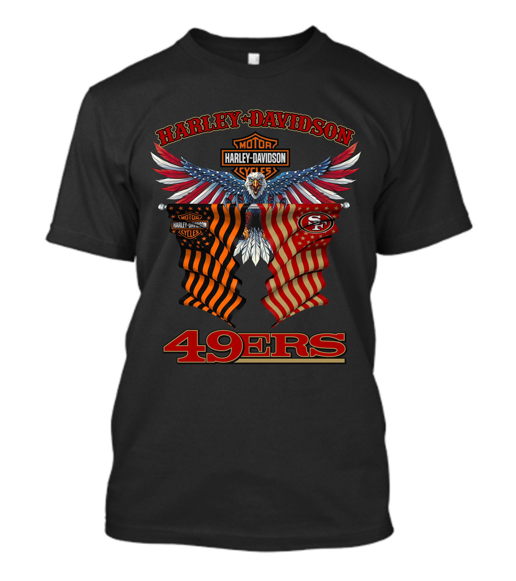 Harley Davidson 49ers Eagle With Flags T-Shirt