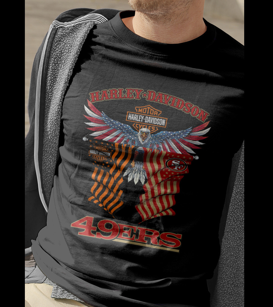 Harley Davidson 49ers Eagle With Flags T-Shirt