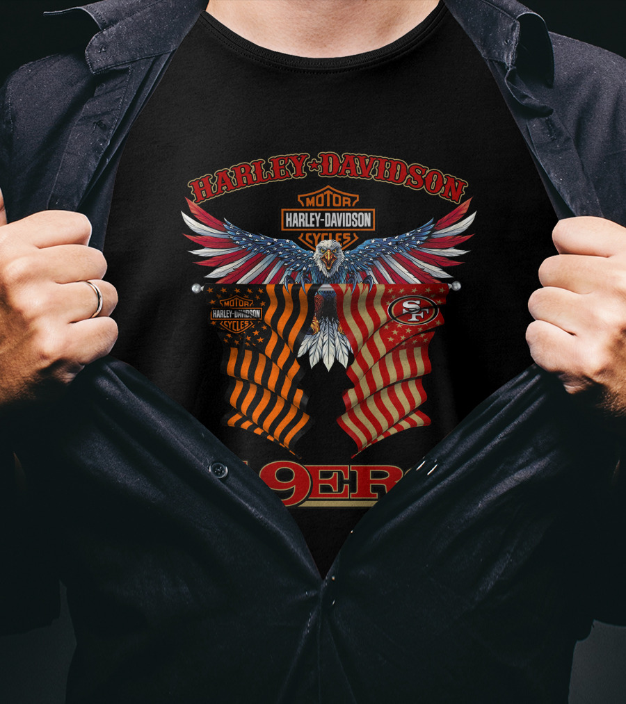 Harley Davidson 49ers Eagle With Flags T-Shirt