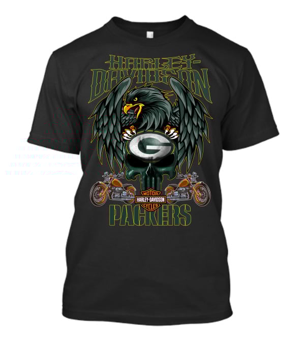 Harley Davidson Green Bay Packers Motor Cycles T-Shirt