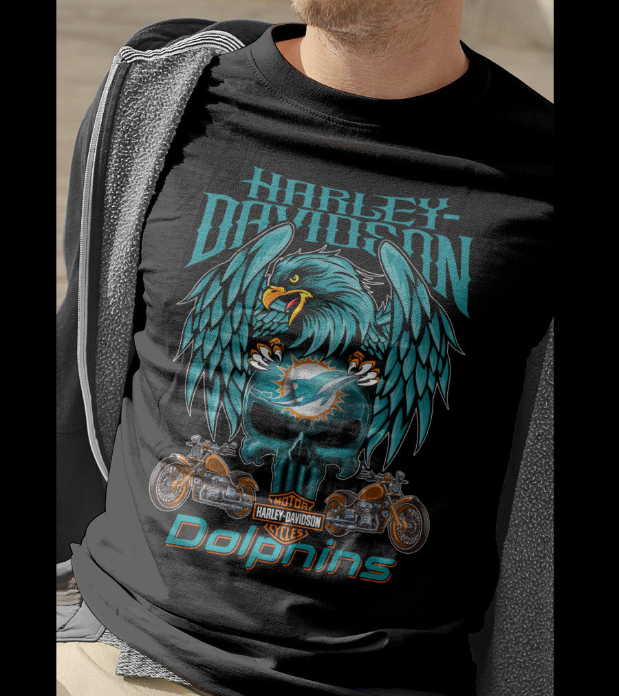 Harley Davidson Motor Cycles Dolphins Miami Dolphins T-Shirt