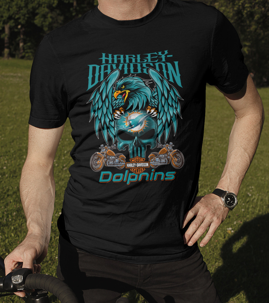Harley Davidson Motor Cycles Dolphins Miami Dolphins T-Shirt