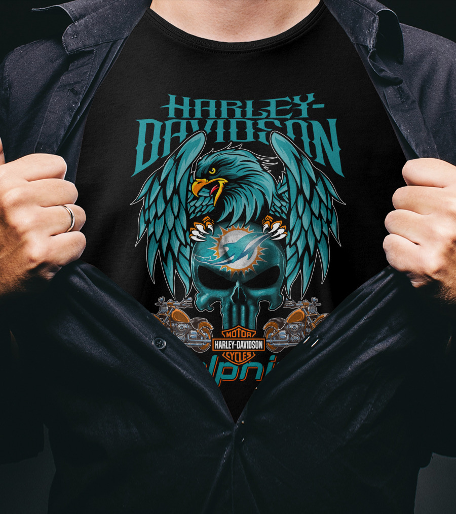 Harley Davidson Motor Cycles Dolphins Miami Dolphins T-Shirt