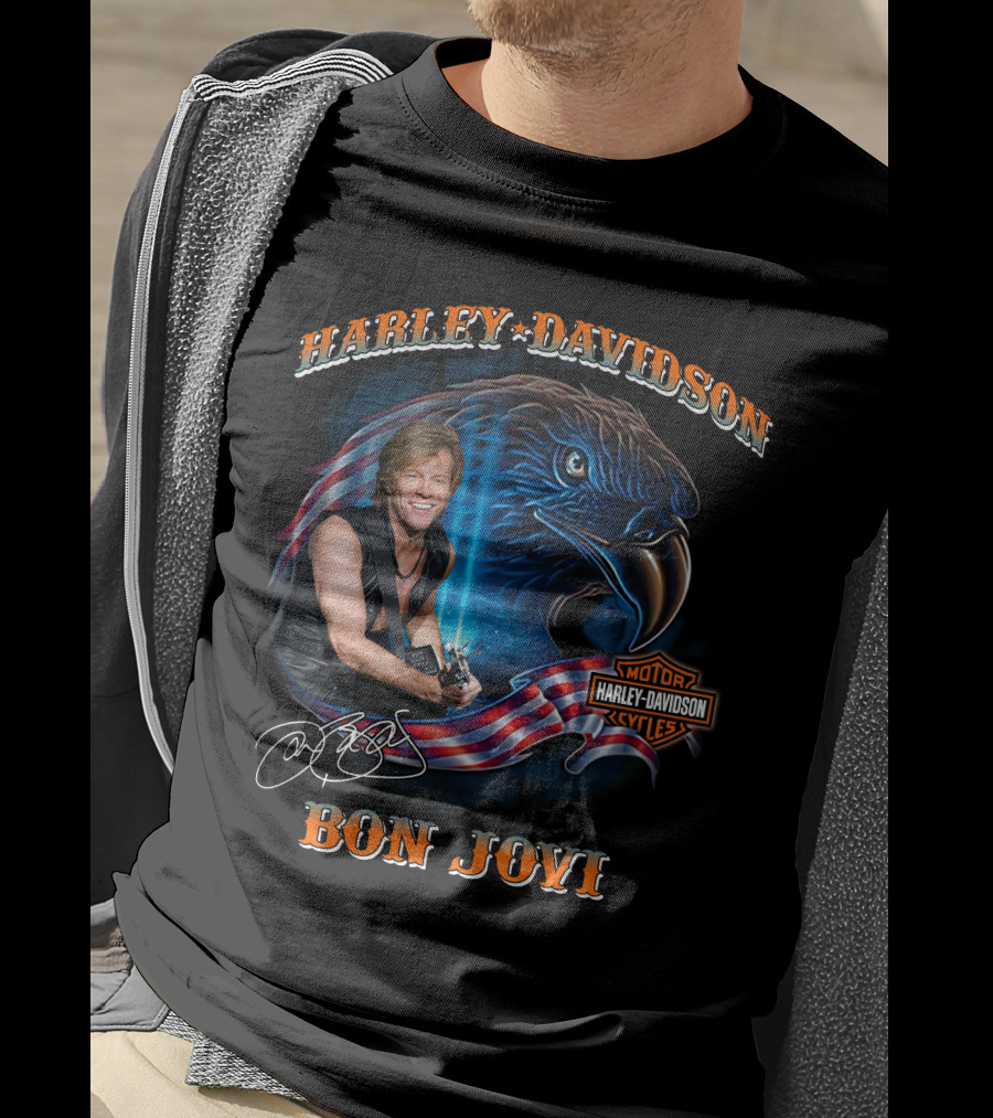 Harley Davidson Bon Jovi American Eagle Motor Cycles T-Shirt
