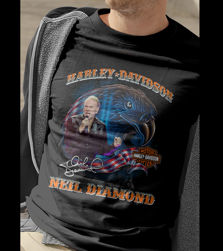 Harley Davidson Eagle With Neil Diamond Signature T-Shirt