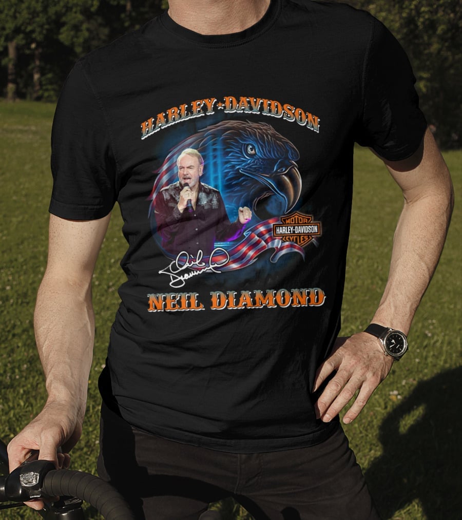 Harley Davidson Eagle With Neil Diamond Signature T-Shirt