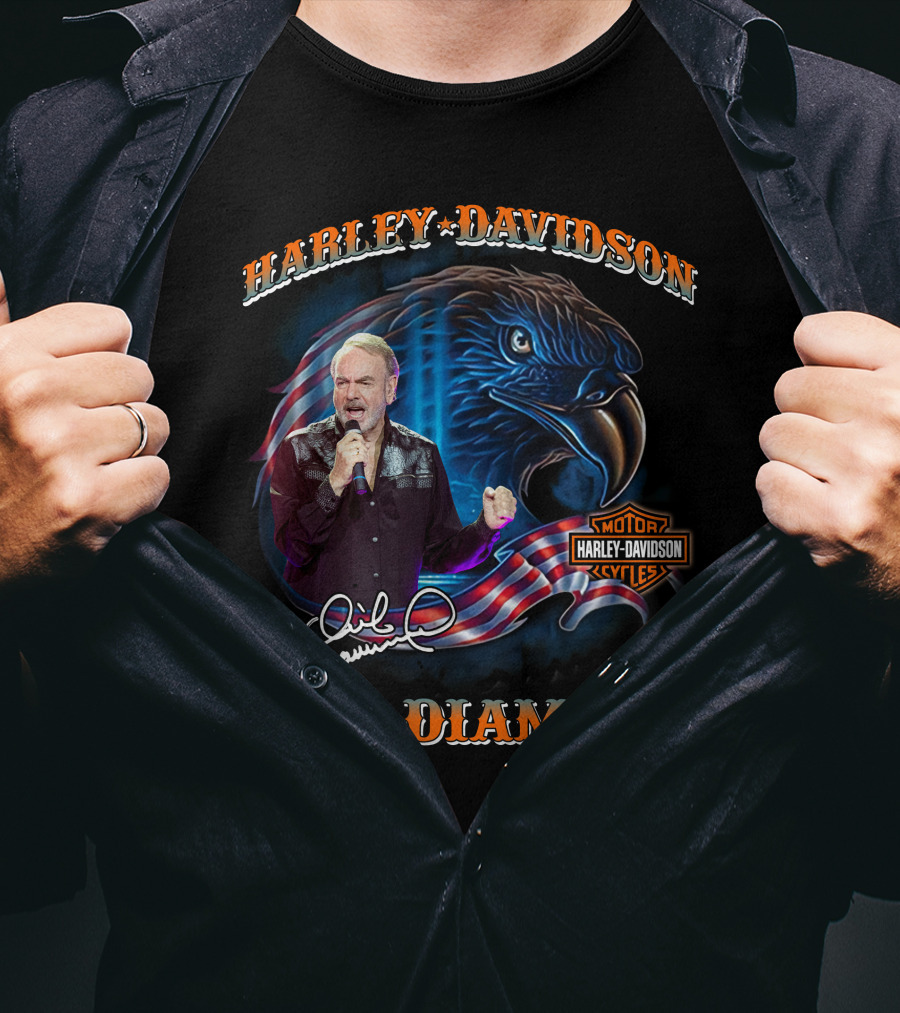 Harley Davidson Eagle With Neil Diamond Signature T-Shirt