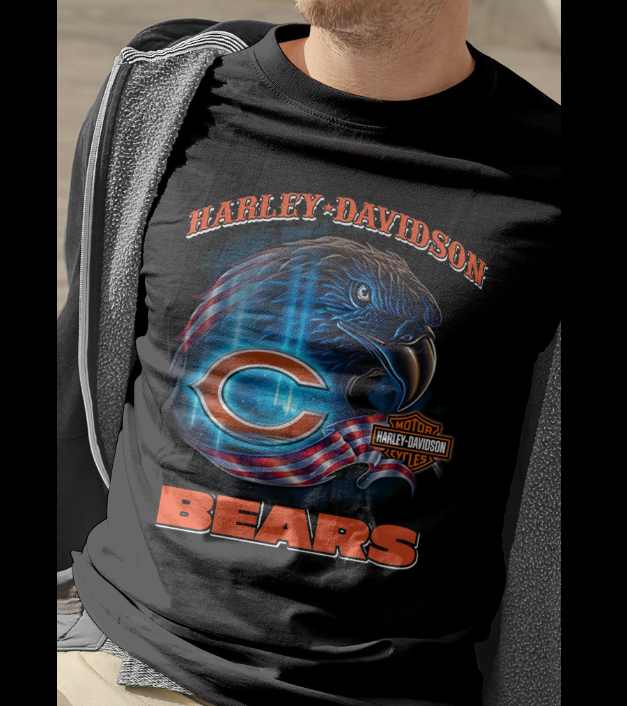 Harley Davidson Chicago Bears Eagle Motorcycle Cycles T-Shirt