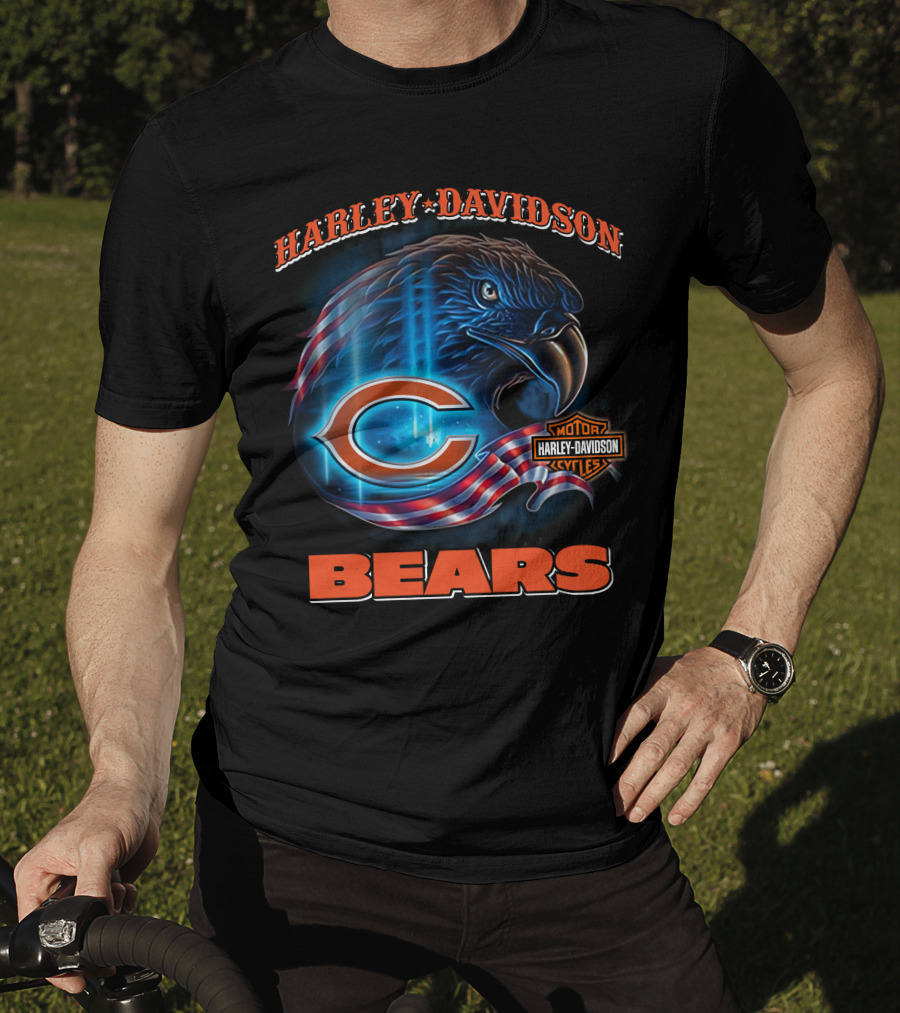 Harley Davidson Chicago Bears Eagle Motorcycle Cycles T-Shirt