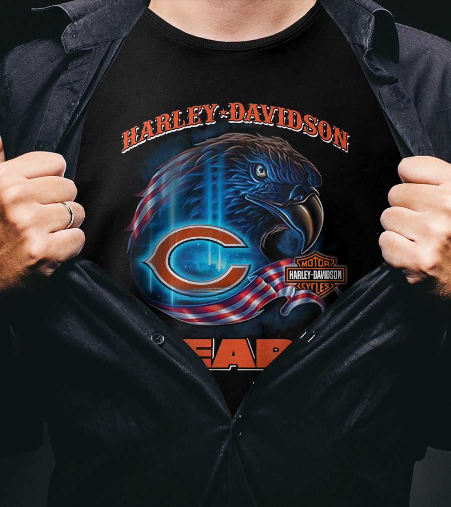 Harley Davidson Chicago Bears Eagle Motorcycle Cycles T-Shirt