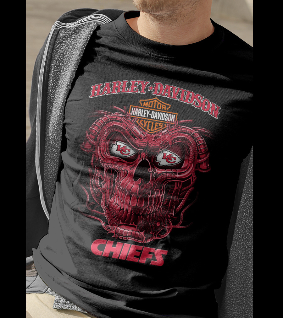 Harley Davidson Motorcycles Kansas City Chiefs Skull T-Shirt