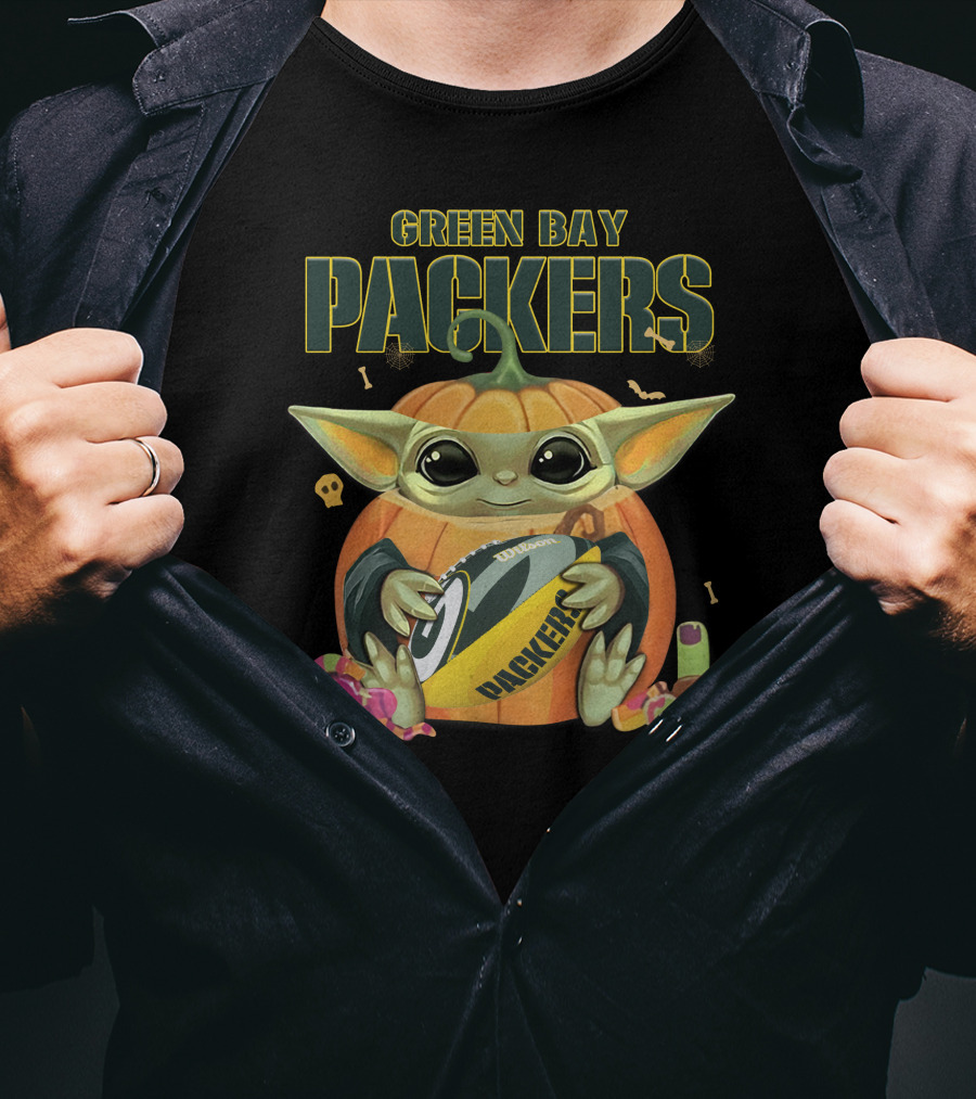 Green Bay Packers Halloween Baby Yoda Football T-Shirt
