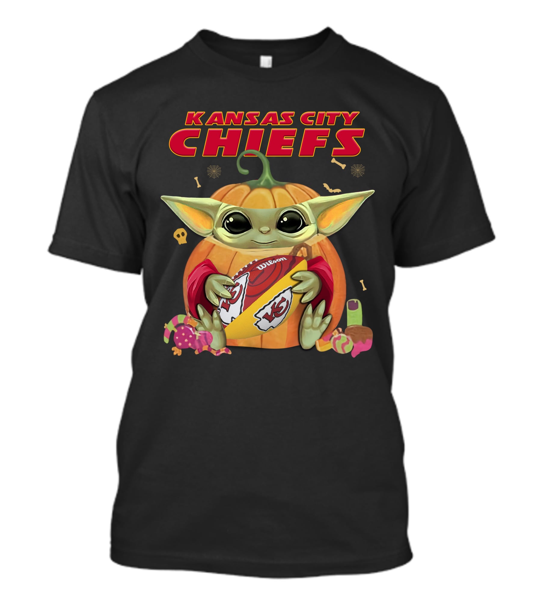 Kansas City Chiefs Yoda Pumpkin Football Halloween Style T-Shirt