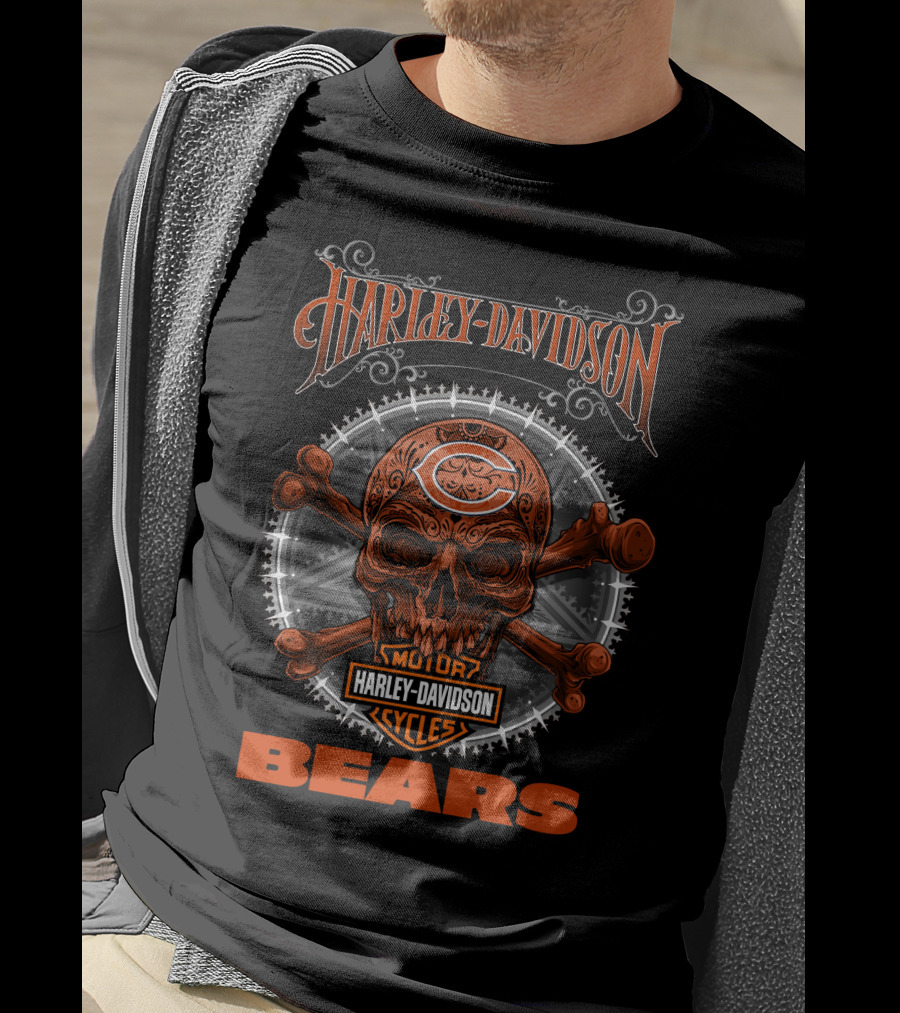 Harley Davidson Chicago Bears Skull And Crossbones T-Shirt