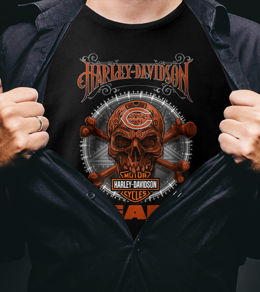 Harley Davidson Chicago Bears Skull And Crossbones T-Shirt