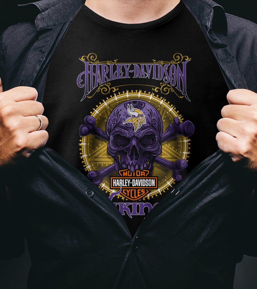 Harley Davidson Motor Cycles Vikings Skull T-Shirt