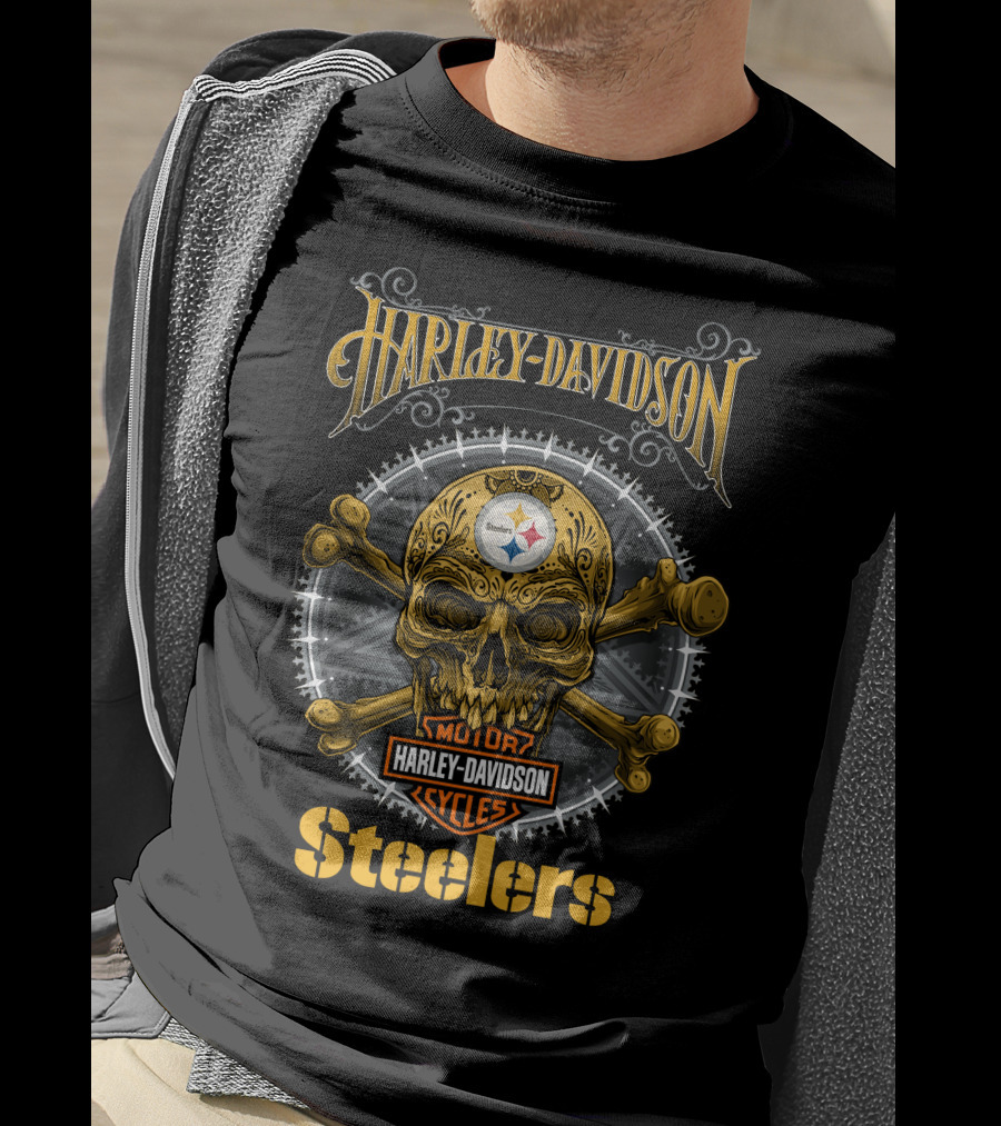 Harley Davidson Steelers Skull Motor Cycles T-Shirt