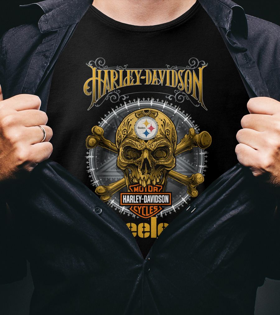 Harley Davidson Steelers Skull Motor Cycles T-Shirt