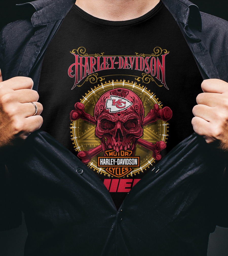 Harley Davidson Kansas City Chiefs Skull Nfl Collaboration T-Shirt