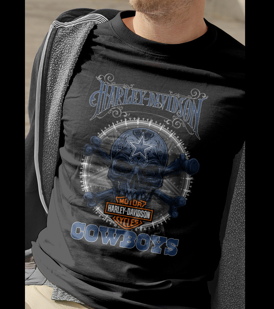 Harley Davidson Dallas Cowboys Skull Art T-Shirt