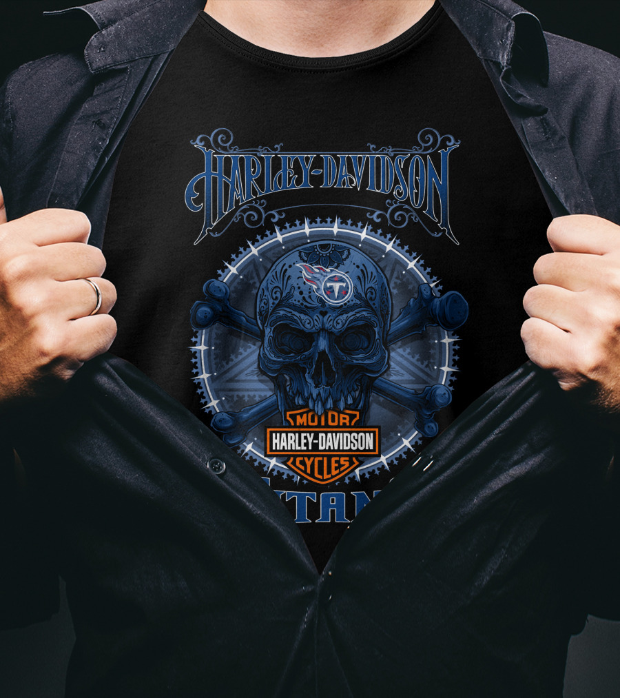 Harley Davidson Tennessee Titans Motor Cycles Skull T-Shirt