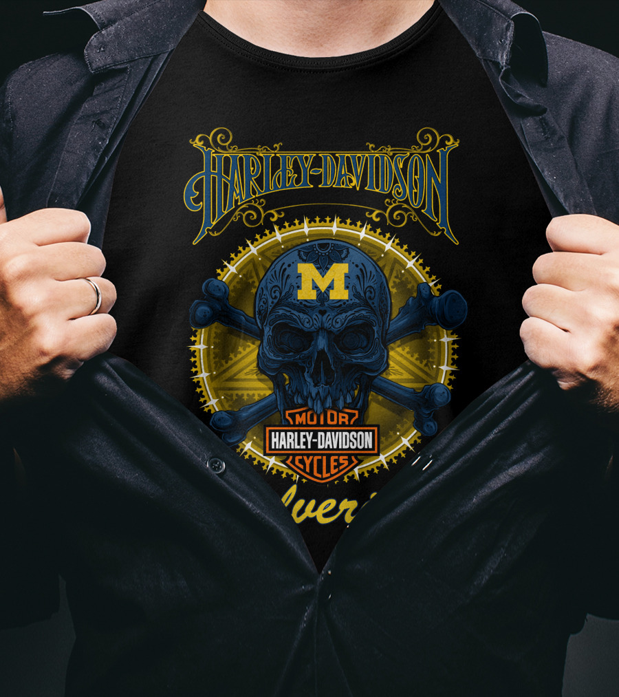 Harley Davidson Michigan Wolverines Skull Motor Cycles T-Shirt