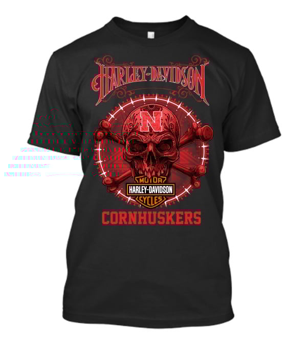 Harley Davidson Nebraska Cornhuskers Skull Motor Cycles T-Shirt