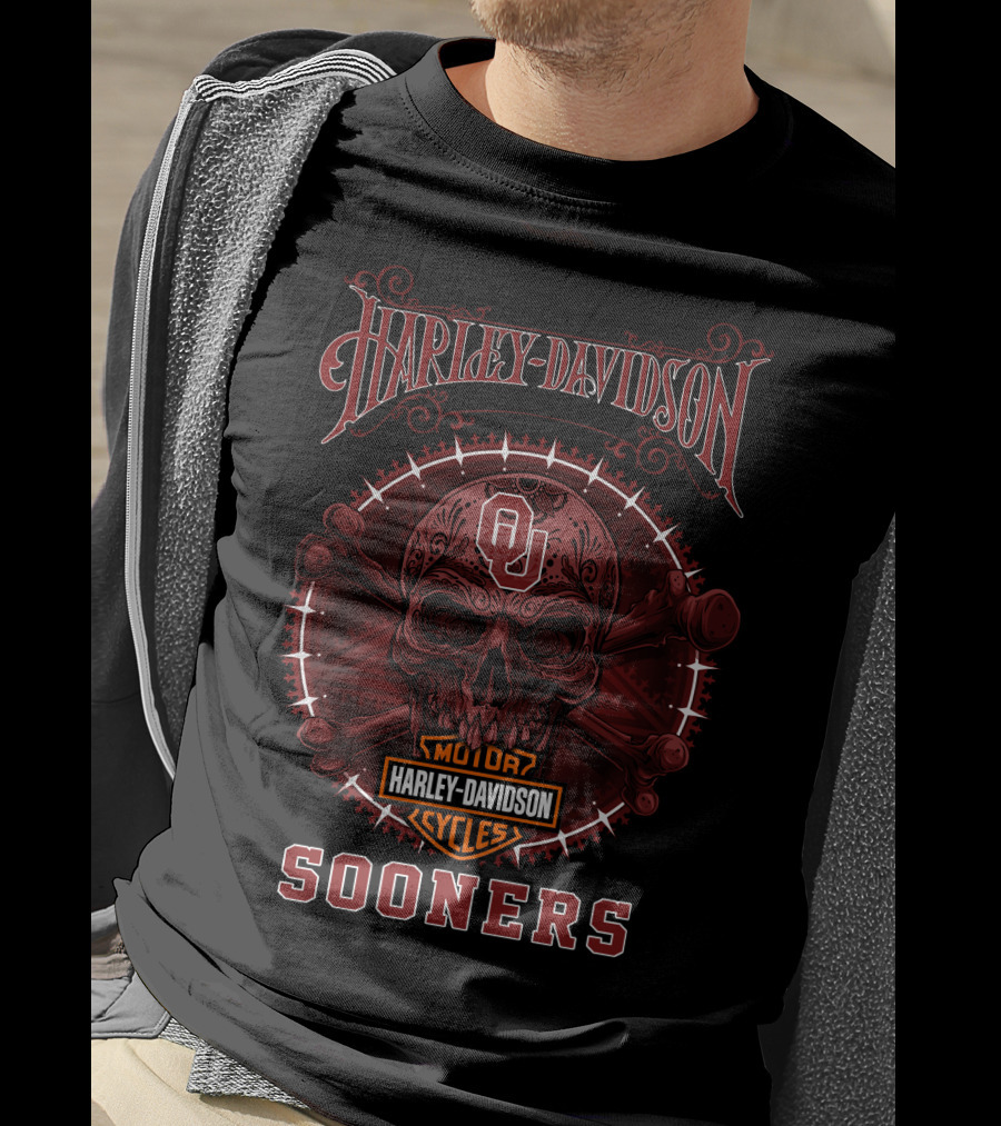 Harley Davidson Motor Cycles Ou Sooners Skull T-Shirt