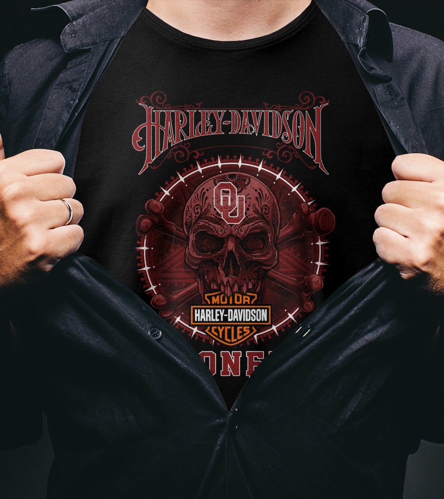 Harley Davidson Motor Cycles Ou Sooners Skull T-Shirt