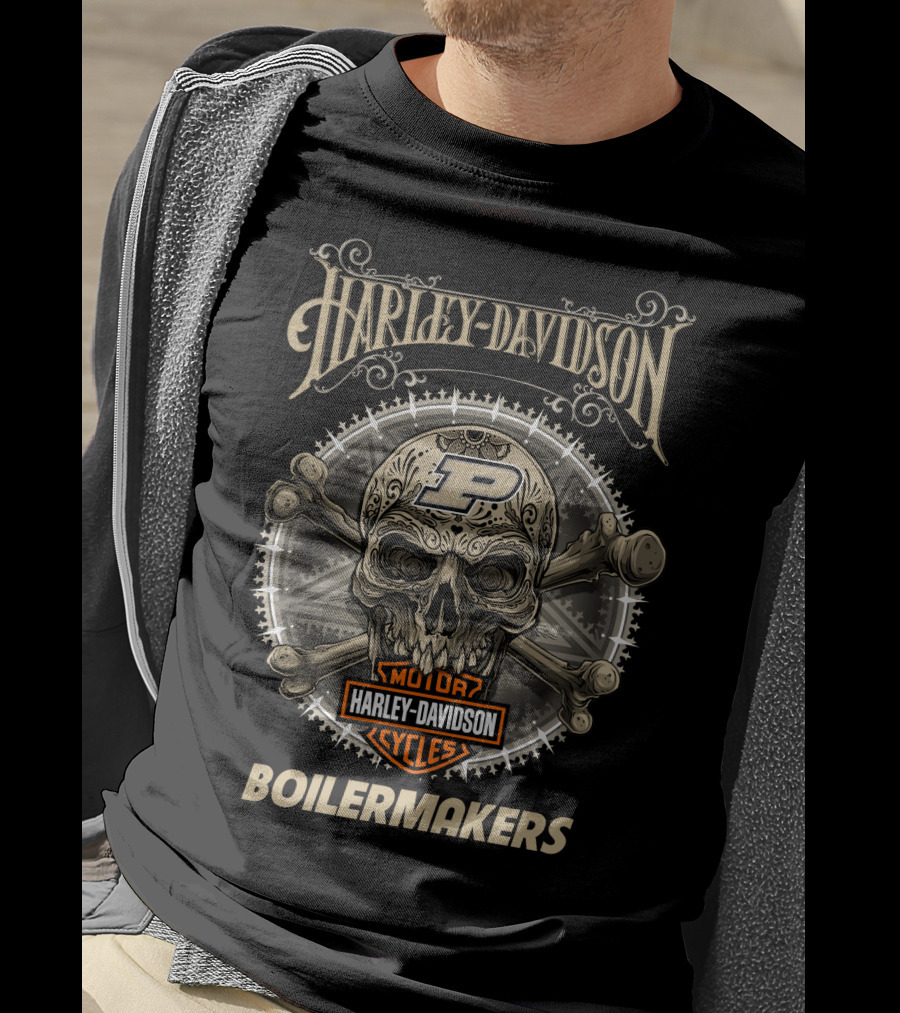 Harley Davidson Purdue Boilermakers Skull Motor Cycles T-Shirt
