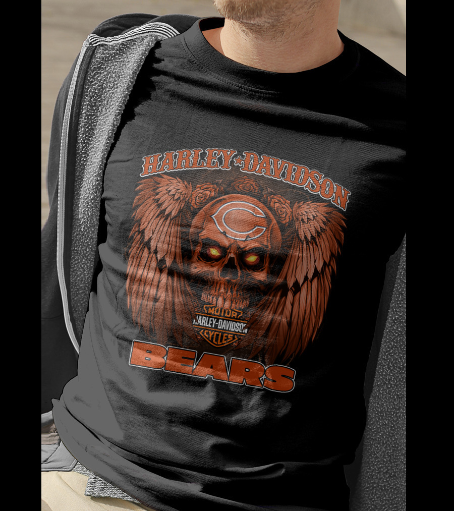 Harley Davidson Chicago Bears Motor Cycles Skull T-Shirt