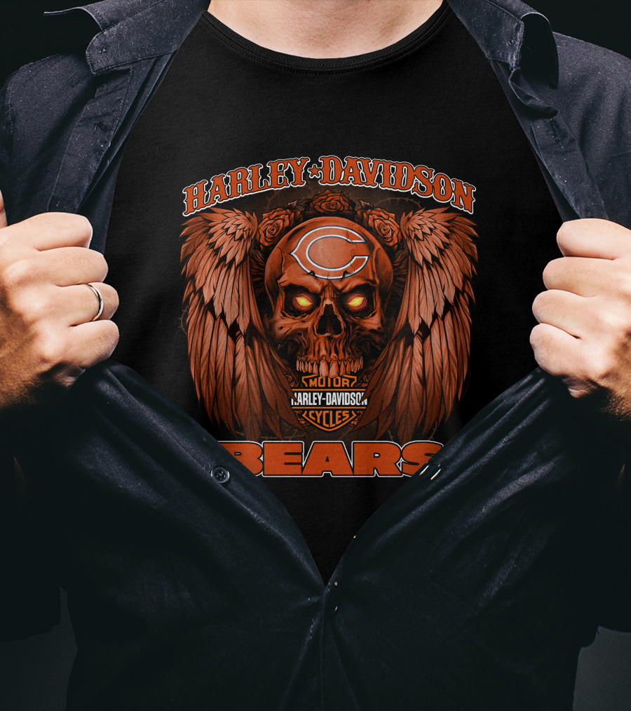 Harley Davidson Chicago Bears Motor Cycles Skull T-Shirt